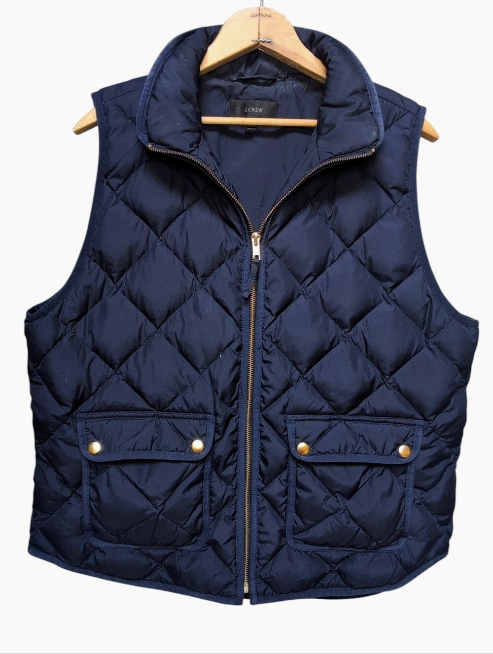 J.Crew Excursion Navy Quilted Down Vest Women's EXTRA LARGE Gold Hardware B0109
